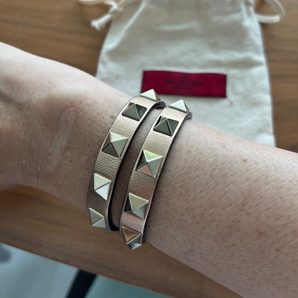 Valentino Rockstud leather double wrap bracelet
